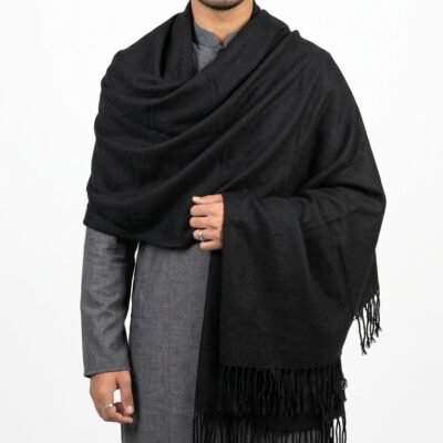 Woolen Shawls Chador Solid Black Color Shawl Chador for men winter collection kashmiri Shawls 6 haat long